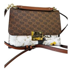 Karl Lagerfeld Brown Monogram & Floral Crossbody/Hand Bag NWOT